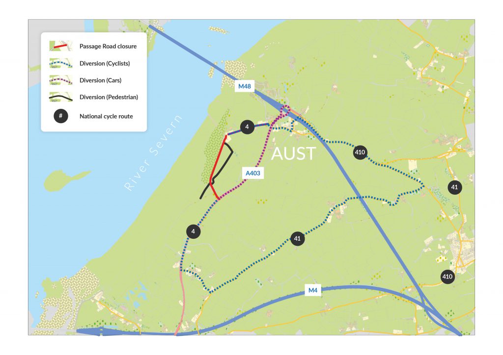 Map illustrating closure of part of Passage Road during flood defence scheme