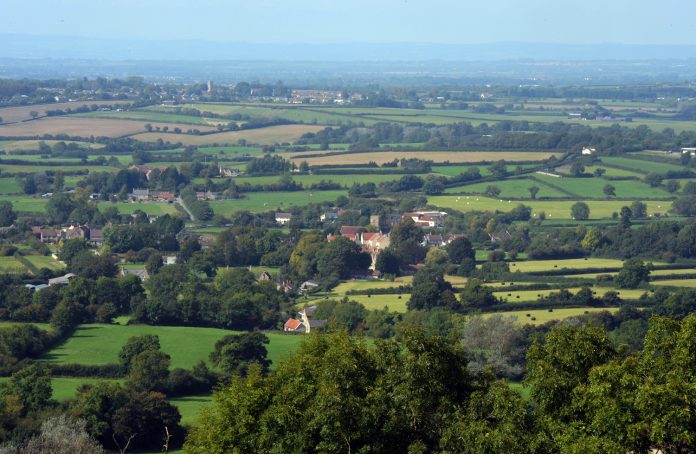 An aerial image of the green South Gloucestershire countryside