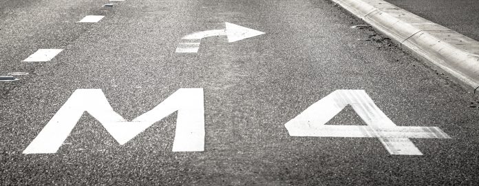 Road Pavement Marking M4 and Right Turn Arrow