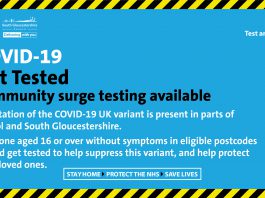 Covid-19 Get Tested - community surge testing available - A mutation of the Covid-19 UK variant is present in parts of Bristol and South Gloucestershire. Everyone aged 16 or over without symptoms in eligible postcodes should get tested to help suppress this variant, and help protect their loved ones.
