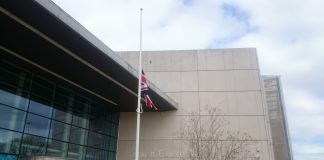 The Union Jack at half mast outside the council offices