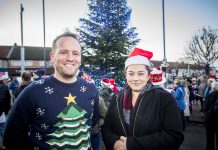 Cabinet Member for Corporate Resources Councillor Ben Burton and Cabinet Member for Communities and Local Place Councillor Rachael Hunt at the Christmas lights switch-on for Downend High Street