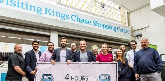 Representatives from the council and Kings Chase Shopping Centre celebrate the announcement of four hours free parking