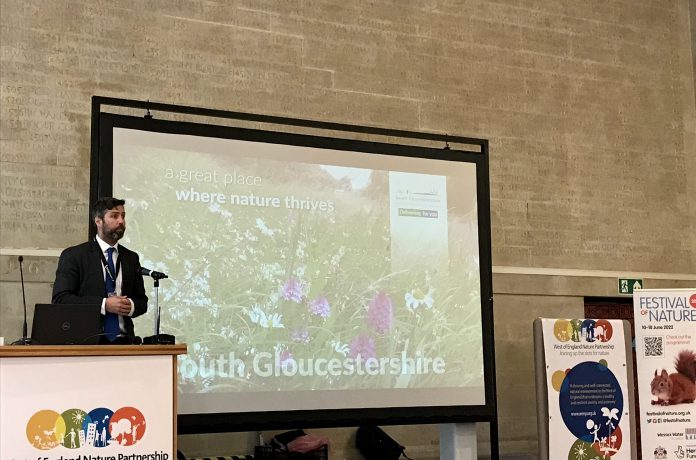 Council Leader Toby Savage speaking at the West of England Nature Partnership conference.