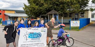 Councillor Erica Williams, cabinet member responsible for schools at South Gloucestershire Council, with children at Barley Close Community Primary School