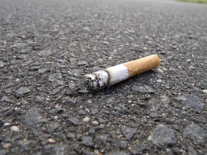 An image of a cigarette end in the road