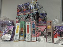 An image of a collection of seized e-cigarette products