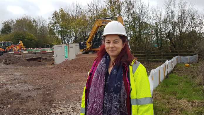 Councillor Rachael Hunt at Mangotsfield Sort It centre during the slip road’s construction