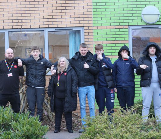 CYN Youth Work Manager, Jack Fitzsimmons, CYN Lead Youth Worker at The Batch, Gill Johnson alongside young people attending the newly reopened Youth Club.