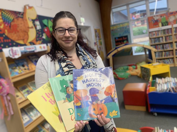 Councillor Rachael Hunt at Emersons Green Library.