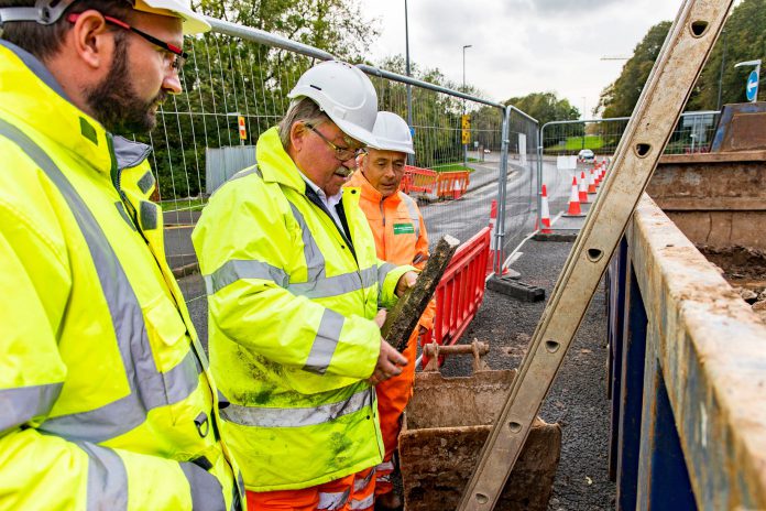 Councillor Steve Reade, cabinet member responsible for transport, visiting the scheme at Coldharbour Lane