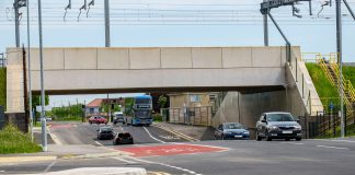 Traffic travels under the new bridge at Gipsy Patch Lane.