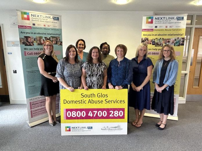 Councillor Leigh Ingham, Next Link CEO Sarah O’Leary and South Gloucestershire Council service lead Pip Isbell, along with members of the Next Link team
