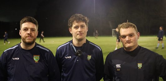 Kingswood RFC players (from left to right) Nick Baber, Ollie Marsh and Richard Shacklock