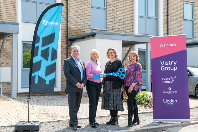Left to right: Councillor Adam Monk, South Gloucestershire Council cabinet member for resources, Sally Higham (Chair Aequus), Sarah McQuatt (Head of Development, Alliance Homes) and Sue Scholfield (Managing Director, Vistry Bristol)