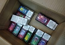 A box of seized vape devices