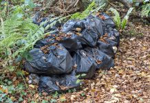 A stock image of black bin bags