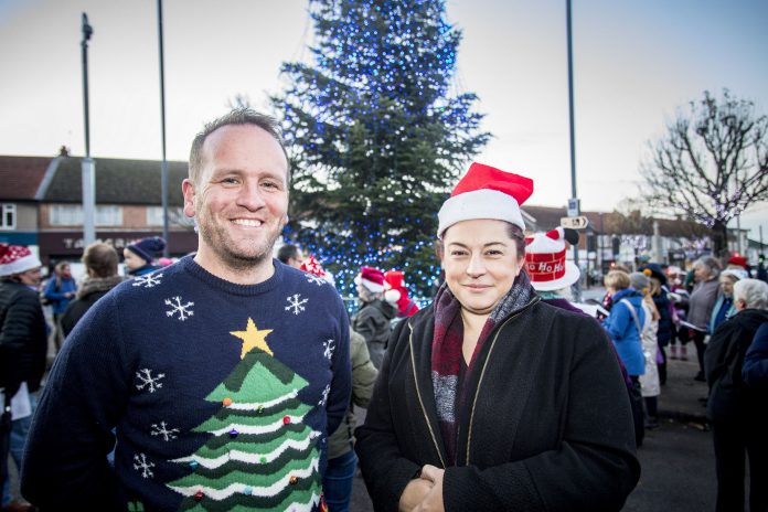 Cabinet Member for Corporate Resources Councillor Ben Burton and Cabinet Member for Communities and Local Place Councillor Rachael Hunt at the Christmas lights switch-on for Downend High Street
