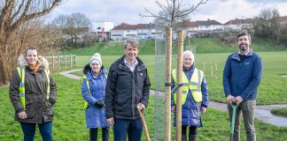 Kingswood MP Chris Skidmore and South Gloucestershire Council Leader Cllr Toby Savage with representatives of the Friends of Southey Park planting the new trees at Southey Park