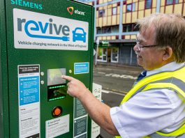Councillor Steve Reade at an electric vehicle charging point in Filton