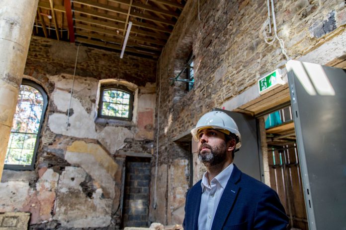 Leader of South Gloucestershire Council, Councillor Toby Savage recently visited Whitfield Tabernacle to see how work to restore the listed building in Kingswood is progressing.