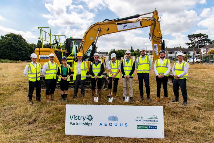 Representatives from South Gloucestershire Council, Aequus, Vistry and Connells at the turf cutting event for Manor Gardens development.