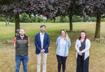 Councillor Sam Bromiley, cabinet member responsible for children and young people; Council Leader Councillor Toby Savage; Councillor Elizabeth Bromiley; and Councillor Rachael Hunt, cabinet member responsible for communities and local place, at the former Warmley Pitch and Putt site