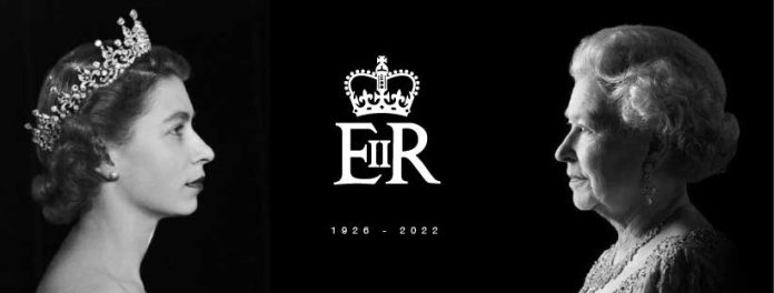 A banner in black and white showing two profiles of Her Majesty Queen Elizabeth II.