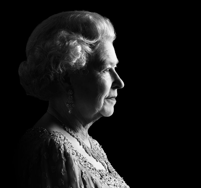 Black and white portrait of Her Majesty The Queen