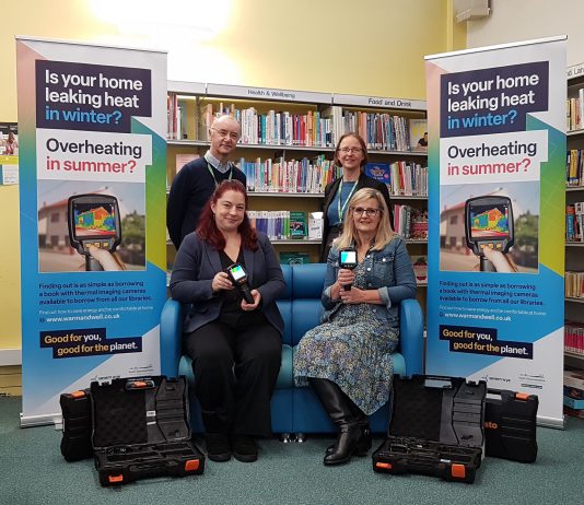 Councillor Rachael Hunt, Jacqui Harris, Martin Burton and Lucy Rees with the thermal imaging cameras
