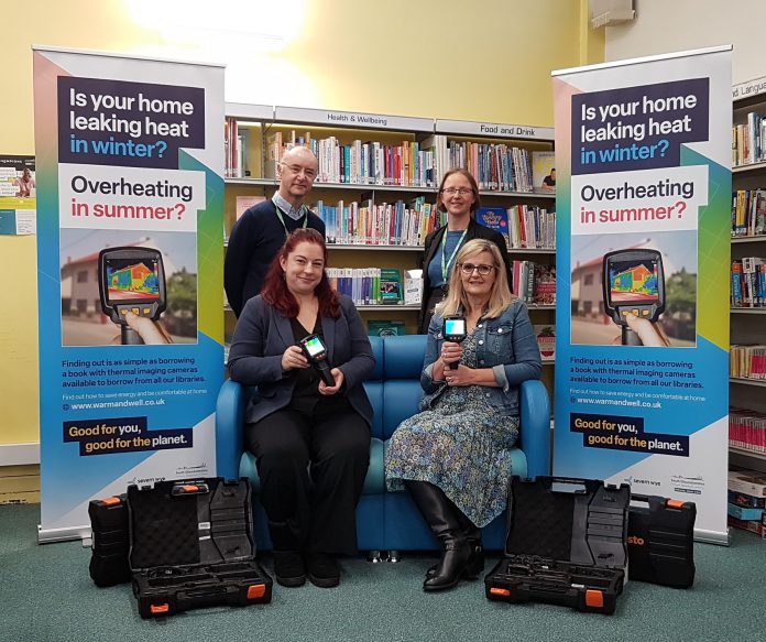 Councillor Rachael Hunt, Jacqui Harris, Martin Burton and Lucy Rees with the thermal imaging cameras