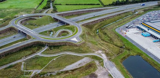 An aerial view of the M49 junction