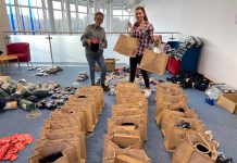 Staff preparing the warm packs at South Gloucestershire Council's head office at Badminton Road in Yate.