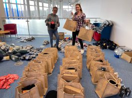 Staff preparing the warm packs at South Gloucestershire Council's head office at Badminton Road in Yate.