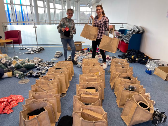 Staff preparing the warm packs at South Gloucestershire Council's head office at Badminton Road in Yate.