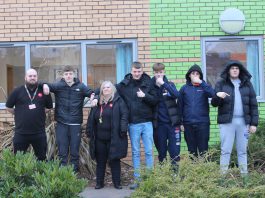 CYN Youth Work Manager, Jack Fitzsimmons, CYN Lead Youth Worker at The Batch, Gill Johnson alongside young people attending the newly reopened Youth Club.