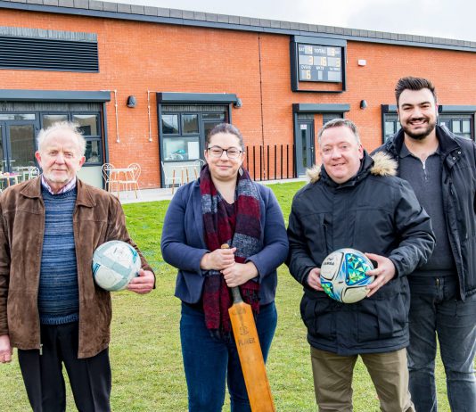 Roger Loveridge Chairman of the Patchway and Charlton Hayes Community Sports Association, Councillor Rachael Hunt cabinet member responsible for communities at South Gloucestershire Council, Councillor Dayley Lawrence Mayor of Patchway, and Jack Turner Clerk at Patchway Town Council