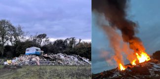 A photograph of the waste pile before and after it had been set alight
