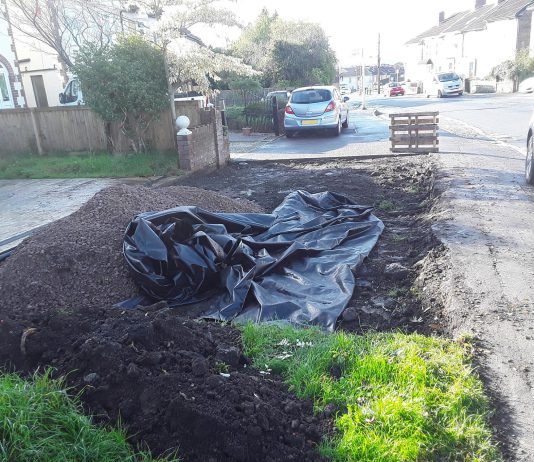 A dropped kerb under construction