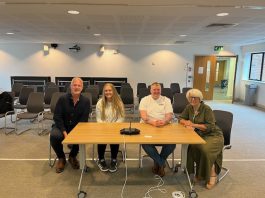 The image shows (left to right) Council Co-leader, Cllr Ian Boulton, EPIC members Corrine and Charlie, and Cabinet Member for Children & Young People, Cllr Maggie Tyrrell.