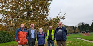 John Morris, SGC delivery project manager; Councillor Sean Rhodes; Jennifer Harmer from South Gloucestershire Disability Action Group; Rafick Ackbar from Friends of Kingswood Park and James Hackett from Friends of Kingswood Park