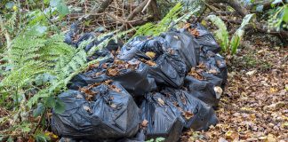 A stock image of black bin bags