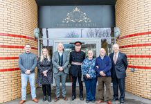 Trustees of Coronation Centre CIC Jason and Kim Ball, Cllr Sean Rhodes, Vice-Lord Lieutenant of Gloucestershire Roger Deeks DL, Trustees of Coronation Centre CIC Edna and Dennis Stinchcome MBE, and High Sheriff of Gloucestershire Mark Hurrell DL