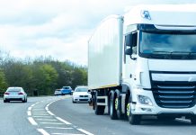 Traffic on a road including a lorry