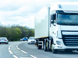 Traffic on a road including a lorry