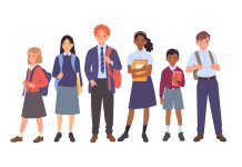 An illustration of school children