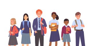 An illustration of school children