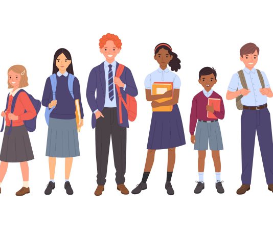 An illustration of school children
