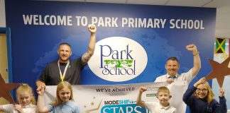 Children and staff from The Park Primary School in Kingswood celebrate their Modeshift STARS accreditation.