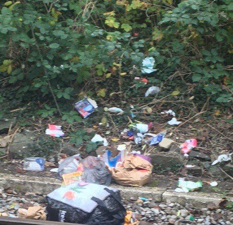 Fly-tip next to the railway line, North Street, Oldland Common.